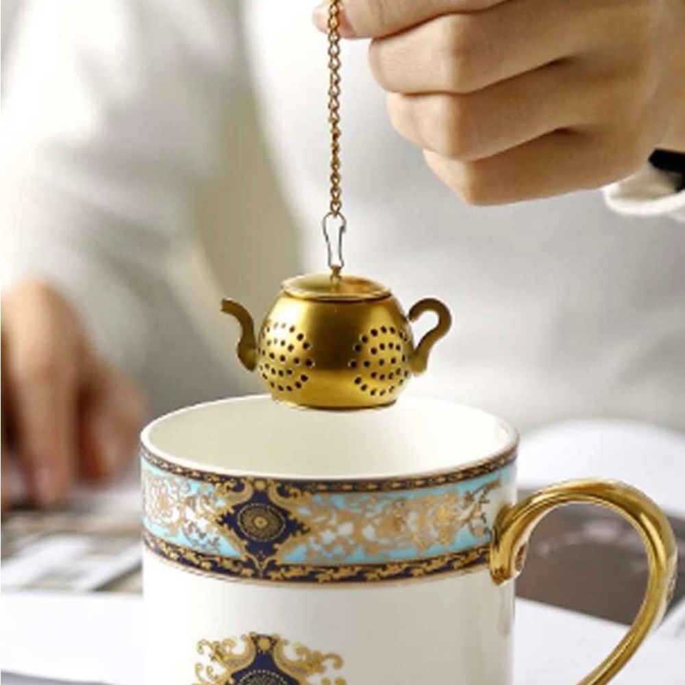 Stainless steel tea strainer.